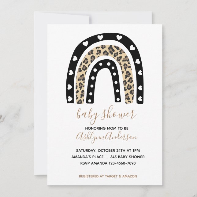 Invitation Baby shower Leopard arc-en-ciel (Devant)