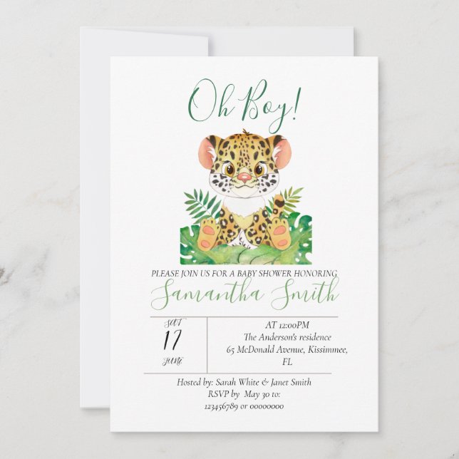 Invitation Baby shower léopard de la Jungle Aquarelle (Devant)
