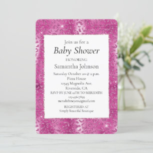 Invitation Baby shower léopard rose blanc