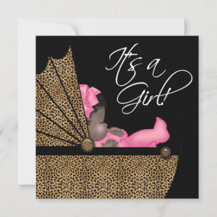 Invitation Baby shower Leopard rose de la petite fille