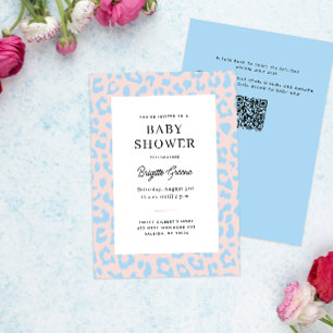 Invitation Baby shower léopard rose et bleu