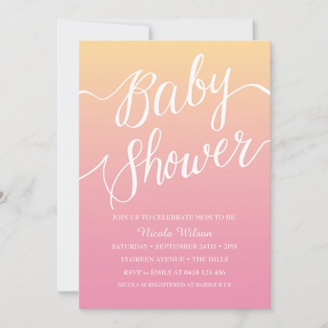 Invitation Baby shower lettres main rose (Devant)