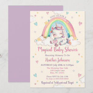 Invitation Baby Shower Licorne Arc-en-ciel Pastel
