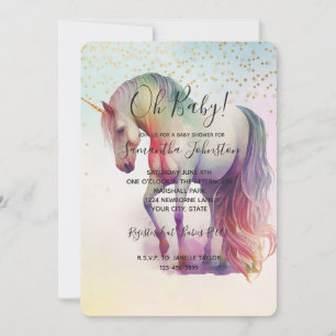 Invitation Baby-Shower Licorne Confetti Dorés Étincelants