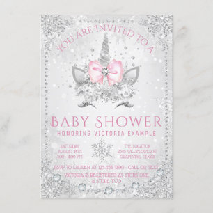 Invitation Baby Shower Licorne Flocon de Neige Merveilleux Hi