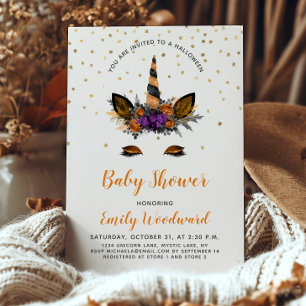 Invitation Baby Shower Licorne Orange et Noir Halloween