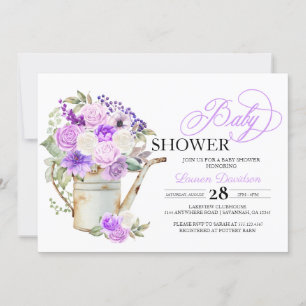 Invitation Baby shower Lilac Purple Spring Poted Flowers