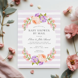 Invitation Baby shower Lilac Stripe et Bloom par courrier