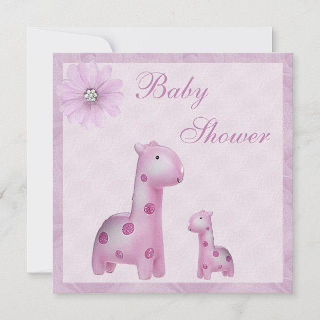 Invitation Baby shower lilas de fille de girafes de maman et (Devant)