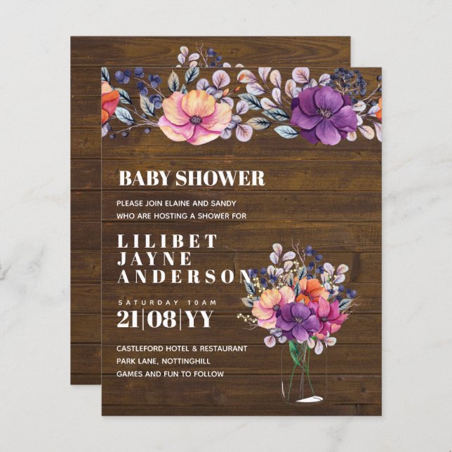 Invitation Baby shower Lilibet - Rustic Orange Pur (Devant / Derrière)