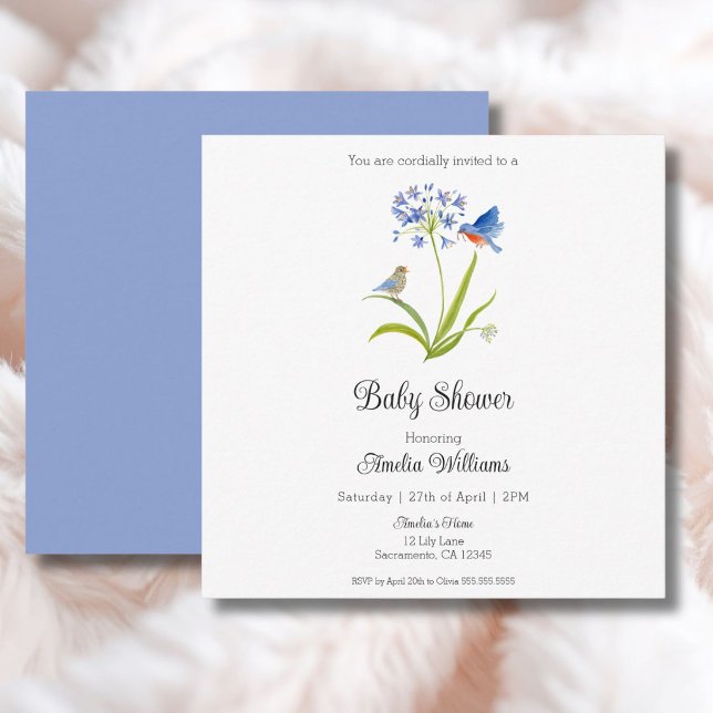 Invitation Baby Shower Lily avec Mère et Bébé Oiseau Bleu  (Créateur téléchargé)