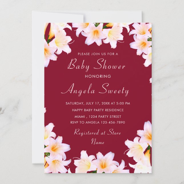 Invitation Baby shower Lily Flowers - Choisir la c (Devant)