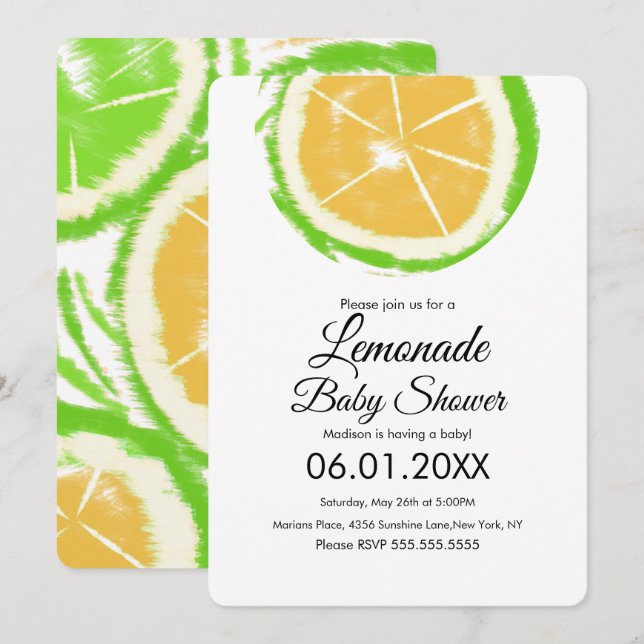 Invitation Baby Shower Limonade Citron Jaune Citrus Abstraite (Devant / Derrière)