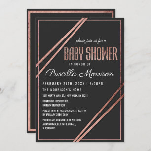 Invitation Baby shower linéaire moderne Black Rose Gold Chic