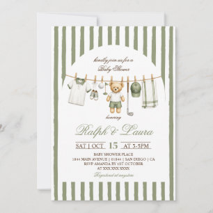Invitation Baby Shower Linge à vêtements Ours de golf