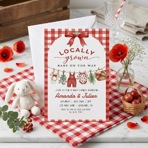 Invitation Baby Shower "Linge de bébé en vichy rouge fait loc