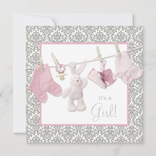 Invitation Baby Shower Linge Rose (Devant)