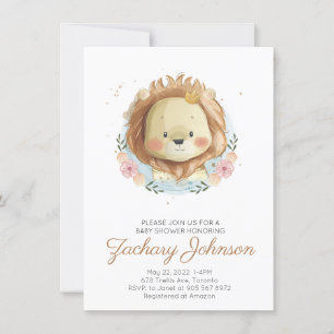 Invitation Baby shower Lion Aquarelle Cute
