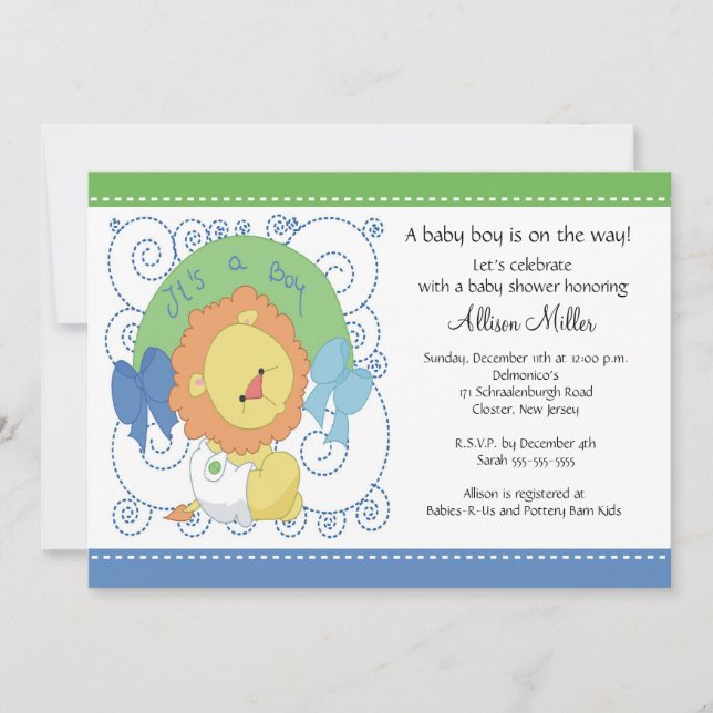 Invitation Baby shower Lion Baby Boy (Devant)