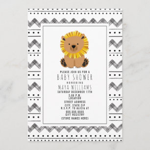 Invitation Baby shower Lion Noir Et Blanc Motif