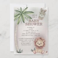 Baby Shower Lion Singe Arbre Palmier Tropical Safa