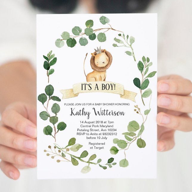 Invitation Baby shower Lion vert (Créateur téléchargé)