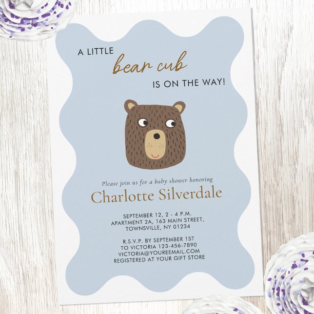 Invitation Baby shower Little Bear Cub (Cute little bear cub personalized custom text baby shower invitation)