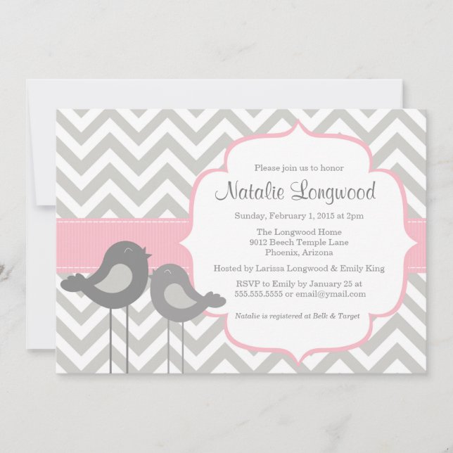 Invitation Baby shower Little Bird Chevron (Devant)