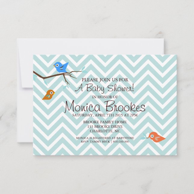 Invitation baby shower | Little Birdie Chevron (Devant)
