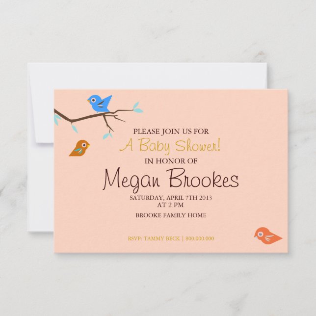 Invitation baby shower | Little Birdie Peach (Devant)