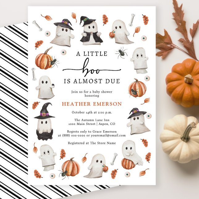 Invitation Baby shower Little Boo (A Little Boo Is Almost Due Baby Shower Invitation Black White Orange Fall Autumn)