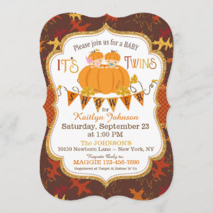 Invitation Baby shower Little Citrouille Twins Fall Leaves