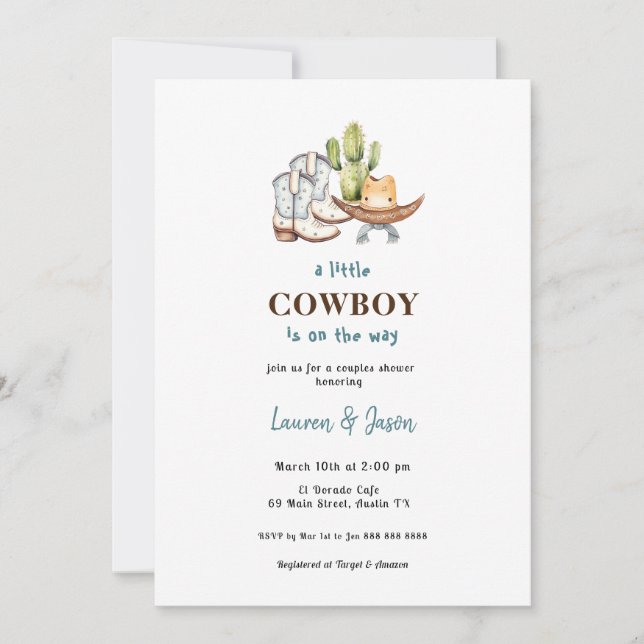 Invitation Baby shower Little Cowboy (Devant)