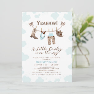 Invitation Baby shower Little Cowboy Brown bleu moderne