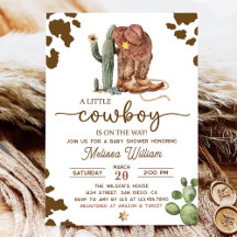Invitation Baby shower Little Cowboy Wild West Boy