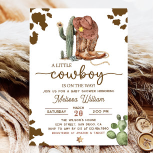 Invitation Baby shower Little Cowboy Wild West Boy