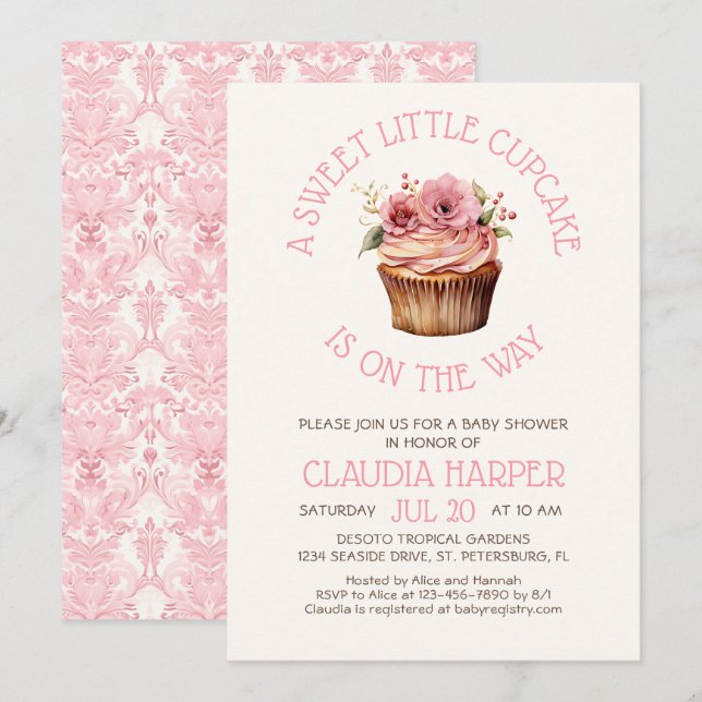 Invitation Baby shower Little Cupcake (Devant / Derrière)