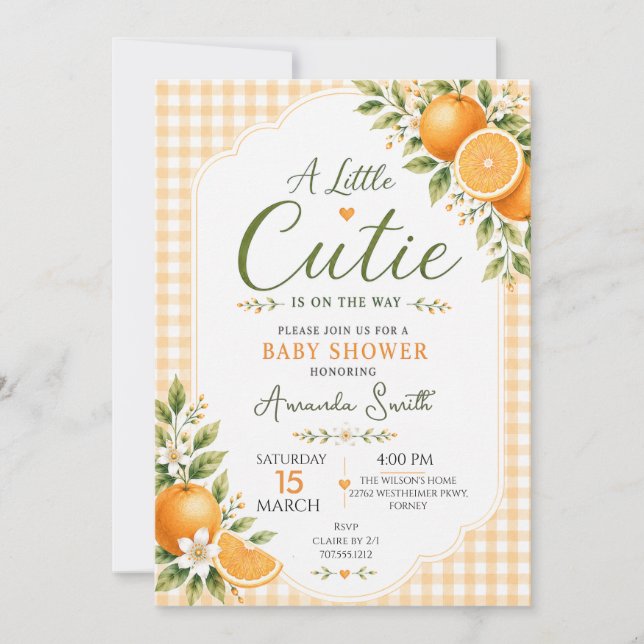 Invitation Baby Shower Little Cutie Orange (Devant)