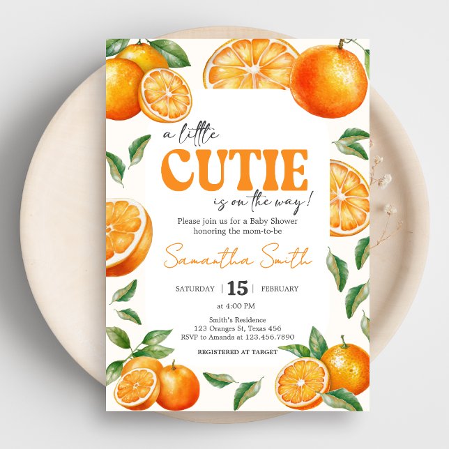 Invitation Baby Shower Little Cutie Orange (Little Cutie Baby Shower Invitation)