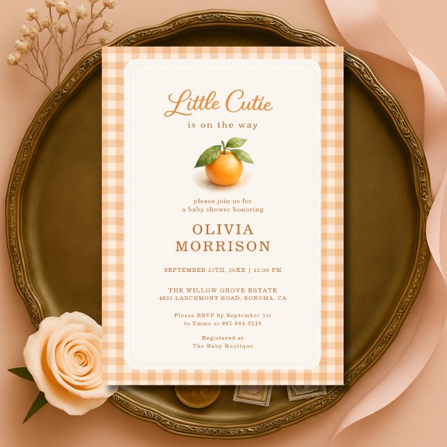 Invitation Baby Shower Little Cutie Orange Gingham (Créateur téléchargé)