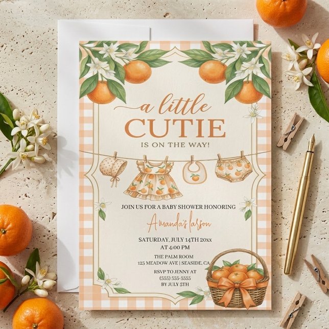 Invitation Baby Shower Little Cutie Orange Gingham (Créateur téléchargé)