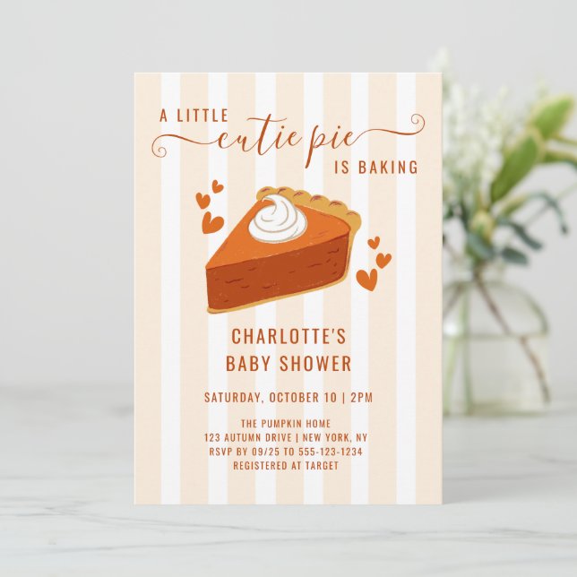 Invitation Baby shower Little Cutie Pie Citrouille Fall Strip (Debout devant)