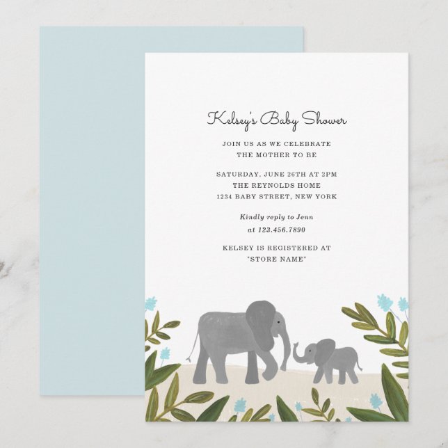 Invitation Baby shower Little Elephant (Devant / Derrière)
