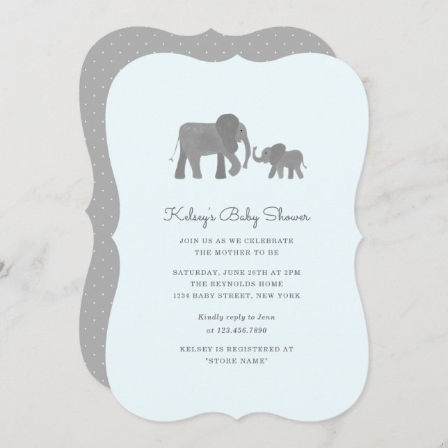 Invitation Baby shower Little Elephant (Devant / Derrière)