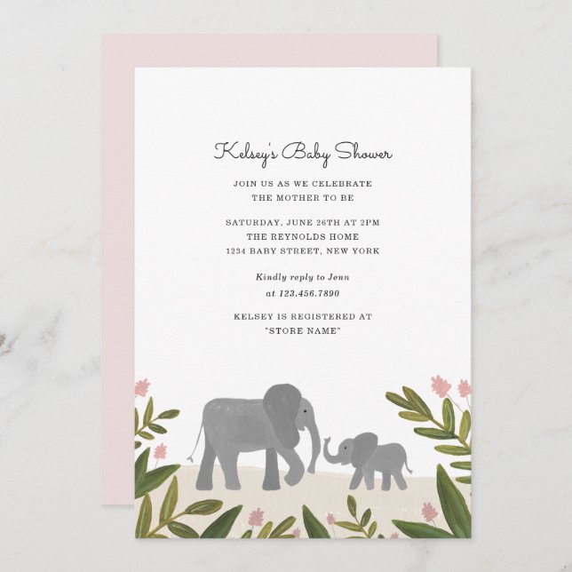 Invitation Baby shower Little Elephant (Devant / Derrière)