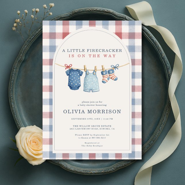 Invitation Baby-Shower Little Firecracker sur un fil à linge (Créateur téléchargé)