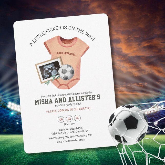 Invitation Baby shower Little Kicker (Adorable baby shower invite for your future soccer star with personalized details)