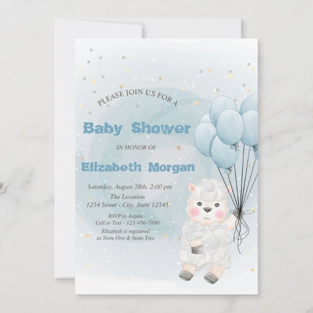 Invitation Baby shower Little Lamb Sheep Stars (Devant)