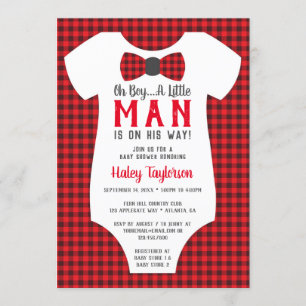 Invitation Baby shower Little Man, Buffalo Plaid