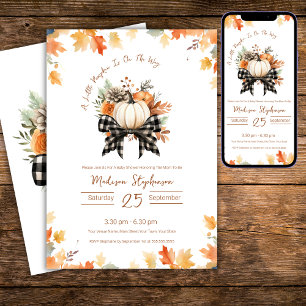 Invitation Baby Shower Little Pumpkin Décor Floral et Carreau
